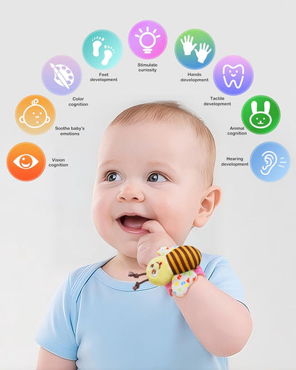 Wrist Rattle Socks and Foot Finder Set, Infant Girl Boy Toys for Babies 0-36 Months, Newborn Hand & Foot Toys for 0 to 3 Years, Baby Shower Gifts Set Easter Basket Stuffer