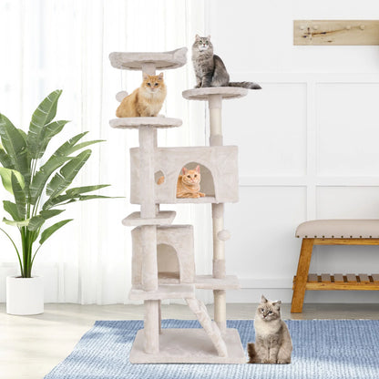 70" Cat Tree Cat Condo Cat Trees and Towers Multi-Level Activity Center Cat Playhouse with Sisal Scratching Posts & Perch for Kittens, Easy to Assemble, Ashy
