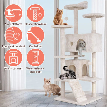70" Cat Tree Cat Condo Cat Trees and Towers Multi-Level Activity Center Cat Playhouse with Sisal Scratching Posts & Perch for Kittens, Easy to Assemble, Ashy
