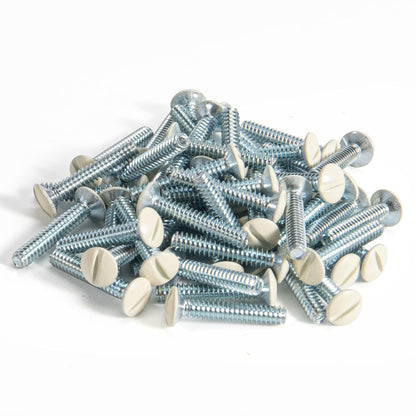 3/4" Long 6-32 Thread, Oval Head Milled Slot Replacement Wall Plate Screws, 30 Pack, Light Almond