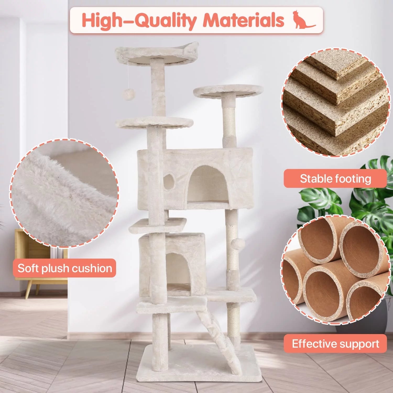 70" Cat Tree Cat Condo Cat Trees and Towers Multi-Level Activity Center Cat Playhouse with Sisal Scratching Posts & Perch for Kittens, Easy to Assemble, Ashy