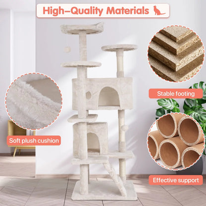 70" Cat Tree Cat Condo Cat Trees and Towers Multi-Level Activity Center Cat Playhouse with Sisal Scratching Posts & Perch for Kittens, Easy to Assemble, Ashy