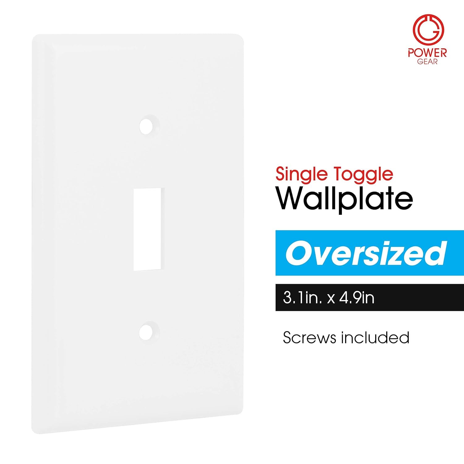 Single Oversized Wall Plate Cover, 1 Gang, Light Switch Cover, 3.1” X 4.9”, Outlet Covers, Screws Included, White, 30598