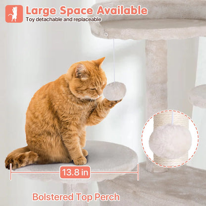 70" Cat Tree Cat Condo Cat Trees and Towers Multi-Level Activity Center Cat Playhouse with Sisal Scratching Posts & Perch for Kittens, Easy to Assemble, Ashy