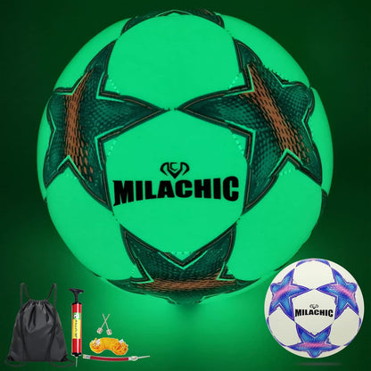 Soccer Ball, Glow in the Dark Soccer Ball Size 3/4 / 5 with Pump, Glowing Luminious Soccer Balls Gifts for Boys, Girls, Men, Women Indoor-Outdoor Soccer Training