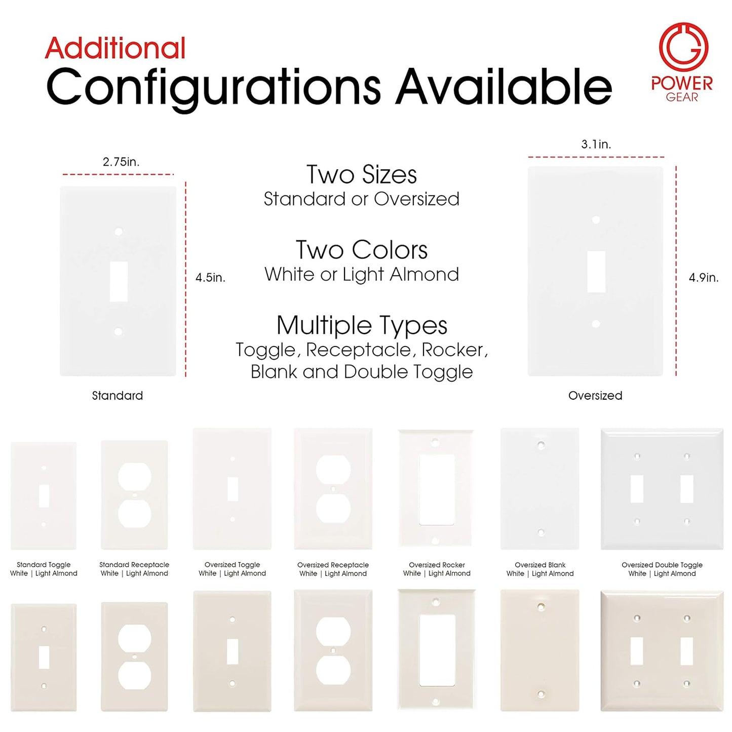 Single Oversized Wall Plate Cover, 1 Gang, Light Switch Cover, 3.1” X 4.9”, Outlet Covers, Screws Included, White, 30598