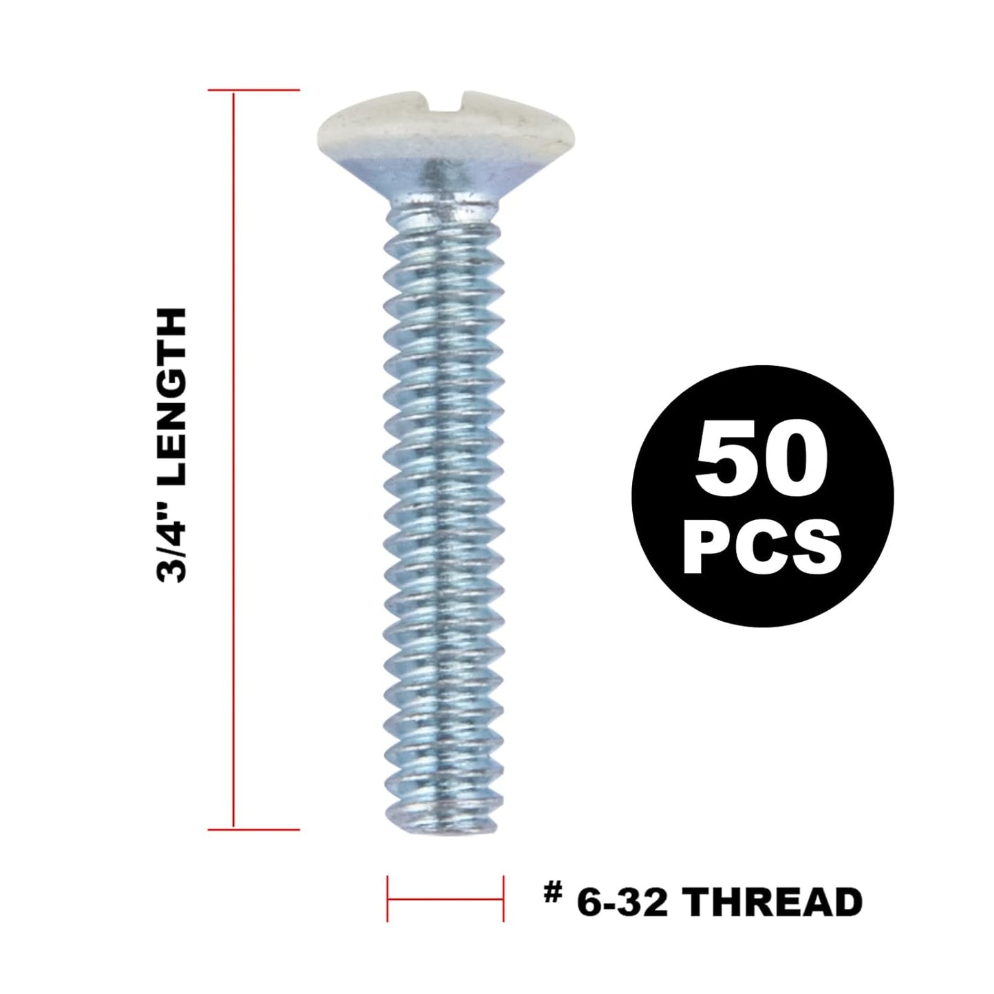 3/4" Long 6-32 Thread, Oval Head Milled Slot Replacement Wall Plate Screws, 30 Pack, Light Almond