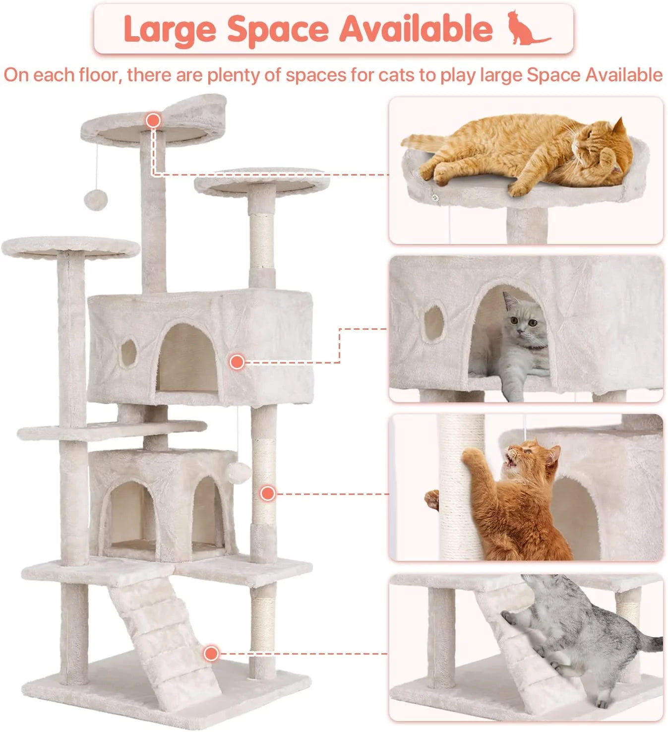 70" Cat Tree Cat Condo Cat Trees and Towers Multi-Level Activity Center Cat Playhouse with Sisal Scratching Posts & Perch for Kittens, Easy to Assemble, Ashy