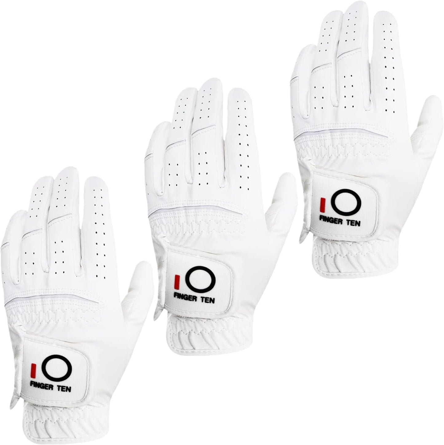 Golf Gloves Men Left Hand Rain Grip Value 3 Pack, All Weather Durable Grip Size Small Medium Large XL White Black Blue Red Brown