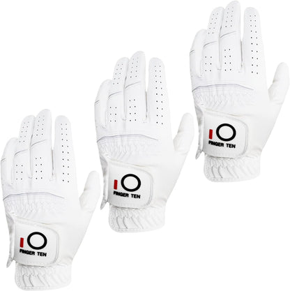 Golf Gloves Men Left Hand Rain Grip Value 3 Pack, All Weather Durable Grip Size Small Medium Large XL White Black Blue Red Brown