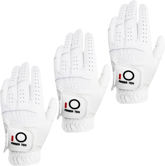 Golf Gloves Men Left Hand Rain Grip Value 3 Pack, All Weather Durable Grip Size Small Medium Large XL White Black Blue Red Brown